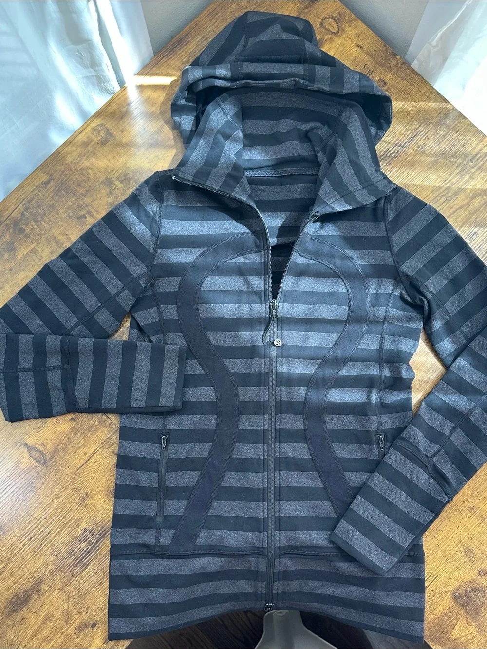 Lululemon Stride Jacket, Black Black Micro Macro Stripe, 8